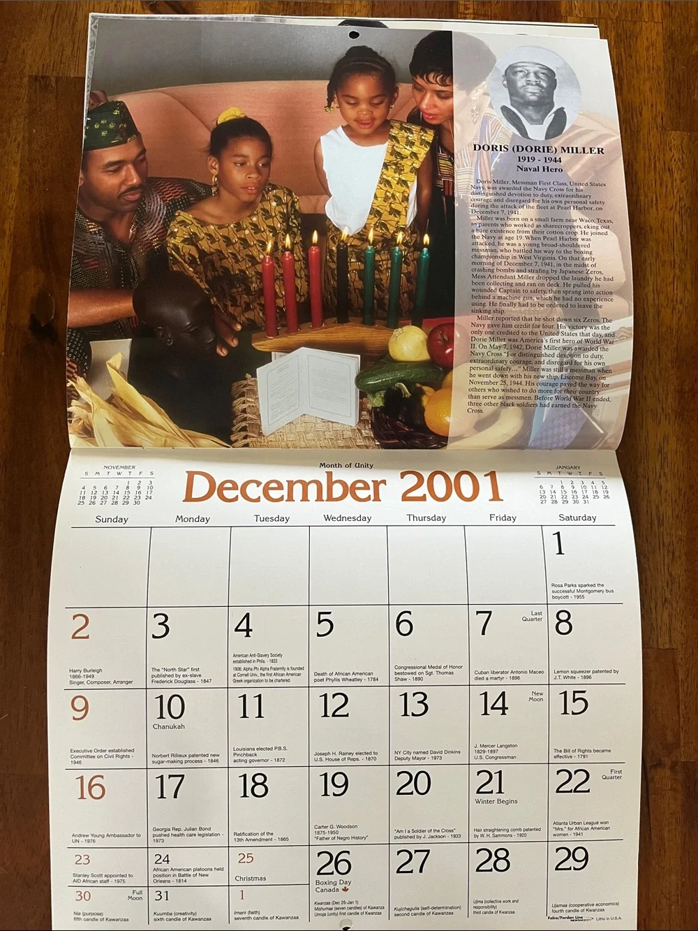 Vtg 2001 STATE FARM Insurance Ad Calendar Neighborly Heroes BLACK HISTORY